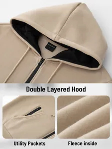 Sweat à capuche zippé doublé en polaire thermique pour homme avec double capuche