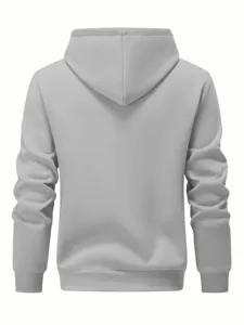 Vue arrière détail sweat à capuche homme gris uni doublé polaire, streetwear décontracté.