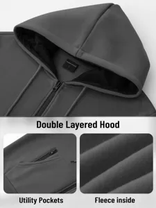 Sweat à capuche zippé thermique pour homme avec capuche double et poches utilitaires.