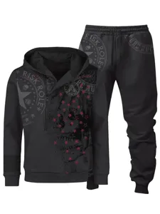 Conjunto de sudadera con capucha y pantalón de chándal negro hombre otoño invierno streetwear