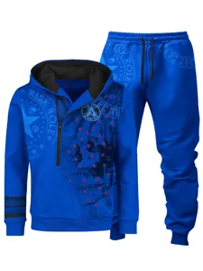 Conjunto de chándal azul para hombre con sudadera con capucha y cremallera y pantalón.