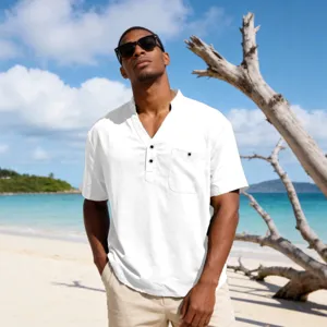Ανδρικό Casual Κοντό Μανίκι Polo Shirt Καλοκαίρι Ελαφρύ Αναπνεύσιμο Henley Μονόχρωμο Slim Fit Basic Top