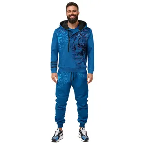 Conjunto de chándal azul para hombre con sudadera con capucha y cremallera y pantalones a juego.