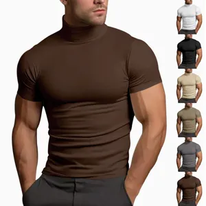 Uomo maglia sportiva collo alto manica corta compressione fitness traspirante