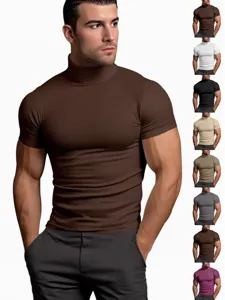 Maglietta a Compressione Sportiva da Uomo Manica Corta Collo Alto Slim Fit Traspirante Top da Palestra