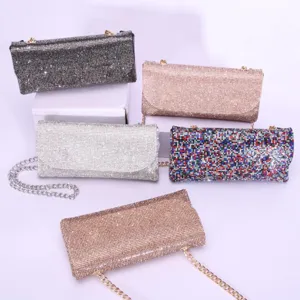 Women Rhinestone Evening Bag Elegant Sparkle Clutch Crossbody Bag Wedding Party Handbag Metallic Chain Shoulder Bag