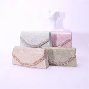 Women's Fashion Rhinestone Sequin Evening Bag Luxury Clutch Purse Wedding Party Handbag Metallic Chain Crossbody Bag