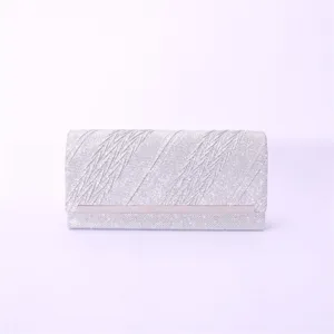 Elegant silver glitter evening clutch bag for women, stylish party shoulder handbag.