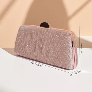 Elegant pleated evening clutch bag for women, stylish square purse with metal closure.