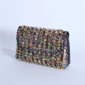 Luxury rhinestone evening shoulder bag, dazzling colorful crystal crossbody bag for women party.
