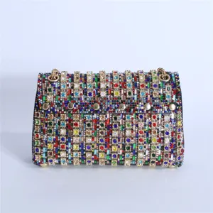 Luxury rhinestone evening bag for women, sparkling crystal chain shoulder party purse.