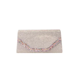 Glittering sequin evening clutch bag with crystal stripe for women wedding party main display.