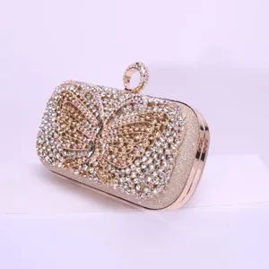 Glitzernde Strass Abendtasche Clutch mit Ringverschluss und Schmetterling Detail für Party.
