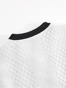 White knitwear collar detail texture close up view of casual men long sleeve sweater