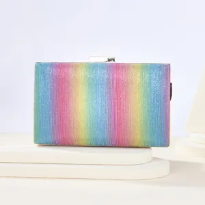 Stunning rainbow glitter evening clutch bag with metal clasp for women luxury parties.