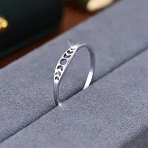 Anillo de Cobre Minimalista con Fase Lunar para Mujer Anillo Calado Geométrico Sol Luna Eclipse Galvanizado Oro Plata Joyería de Moda de Dedo Regalo