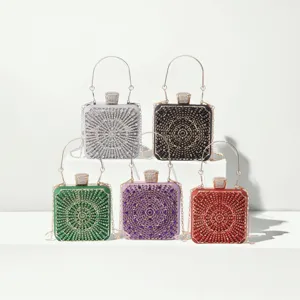 Elegant Rhinestone Evening Clutch Bag Hard Shell Crystal Minaudiere Handbag For Wedding Party Prom Banquet