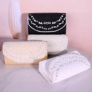 Fashion PU Leather Evening Bag Rhinestone Artificial Pearl Wedding Party Handbag Chain Shoulder Crossbody Bag For Women