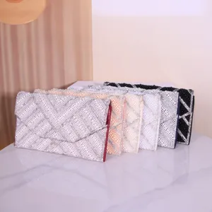 Elegant pearl rhinestone evening bag, luxury crystal envelope clutch for women, wedding party purse.