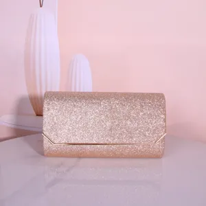 Elegant glitter evening clutch bag for women, sparkling rose gold party handbag dress purse.