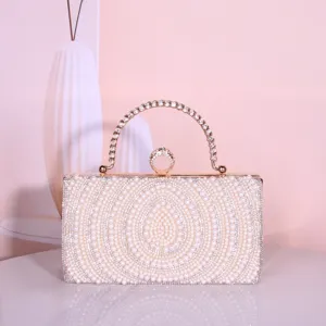 Elégant sac de soirée pochette en perles avec poignée strass pour mariage fête robe de soirée
