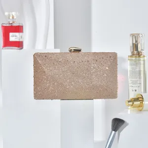 Gold rhinestone evening clutch bag sparkling party wedding dress handbag elegant square purse