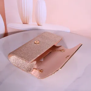 Glitter evening clutch bag for women, sparkling party shoulder purse with metal chain.