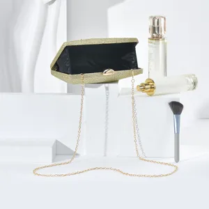 Gold glitter evening clutch bag with chain strap for women party prom wedding dress handbag