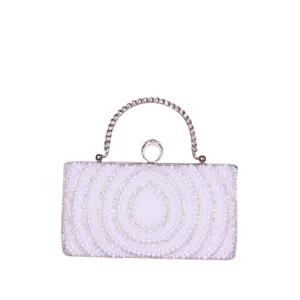 Sac de soirée élégant en perles avec strass, idéal pour banquets de mariage et fêtes.