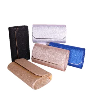 Stunning glitter evening clutch bag for women, elegant party handbag with metallic trim.