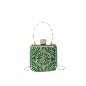 Green Rhinestone Evening Clutch Bag Glitter Box Purse Wedding Party Handbag For Women