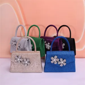 Women Glitter Evening Bag Rhinestone Pearl Decorated Clutch Purse Fashion Party Handbag With Single Handle