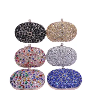Sac de soiree pochette en strass tournesol ovale pour femme sac a main de fete.