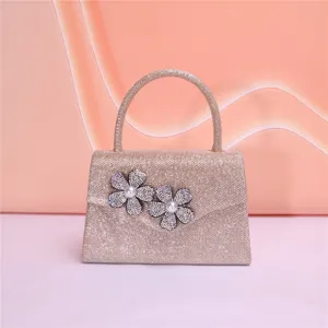 Sparkling rhinestone flower pearl evening bag, elegant clutch purse for party and wedding.
