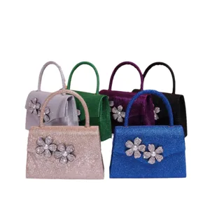 Sparkling rhinestone flower pearl evening handbag stylish party clutch bag for women