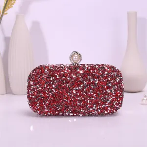 Red Rhinestone Evening Clutch Bag Crystal Pearl Clasp Formal Party Bag Detailed View
