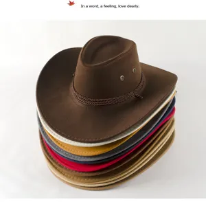 Conjunto de sombreros de vaquero western clásicos en varios colores con cuerda y ojales.