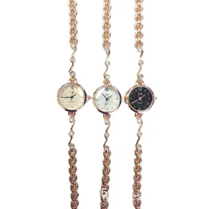 Women Fashion Quartz Watch Delicate Alloy Bracelet Watch Round Elegant Rhinestone Chain Dress Watch Wristwatch Gift For Ladies