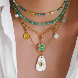 Collana multistrato perle turchese oro boho stile vacanza ciondolo gioielli da donna uso quotidiano