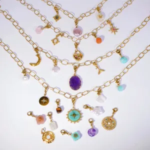 Collana a Graffetta in Acciaio Inossidabile Resort di Lusso per Uomo Donna Ciondolo Geometrico Placcato Oro PVD Pietra Naturale Perla Barocca Artificiale Gioielli
