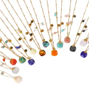 Natural stone pendant necklace dainty gold chain colorful gemstone jewelry for women elegant