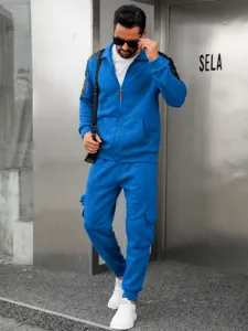 Mens casual tracksuit zip jacket and cargo pants set for stylish daily streetwear wear.