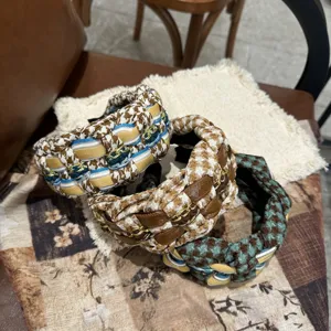 Korean style thick braided wide headband retro houndstooth hair hoop autumn winter hair accessory