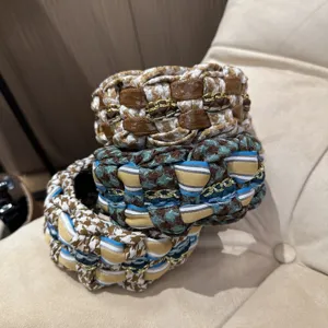 Korean braided wide headband retro houndstooth color block hair hoop autumn winter chic