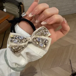 Elegant rhinestone bow hair tie for women sparkling crystal elastic hair rope ponytail holder