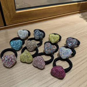 Sparkling rhinestone heart hair tie elastic band fashion ponytail hair accessories