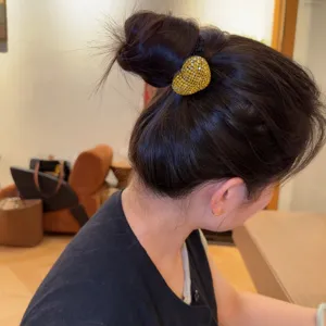 Korean style sparkling rhinestone heart hair scrunchie, elegant ponytail bun hair band accessory