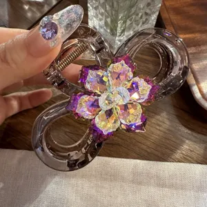 Molletta per capelli a fiore di cristallo coreana, fermaglio strass viola chic donna.