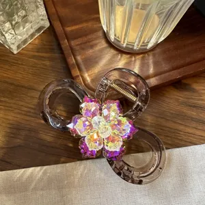 Molla per capelli con strass colorati coreana, fermaglio artiglio con fiore di cristallo donna.