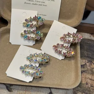 Korean Crystal Star Hair Clips Rhinestone Duckbill Clips Sweet Girls Side Hairpins Set